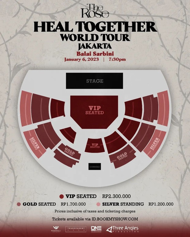 Seating chart and ticket prices for The Rose concert in Jakarta / Photo: instagram.com/threeanglesproduction
