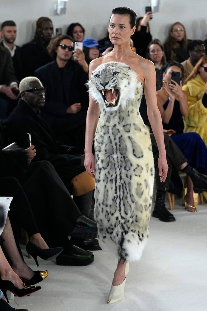 A model in an animal dress by Schiaparelli.