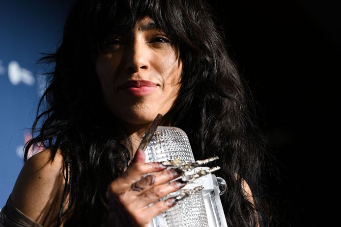 Loreen with the trophy for the winner of the Eurovision Song Contest.